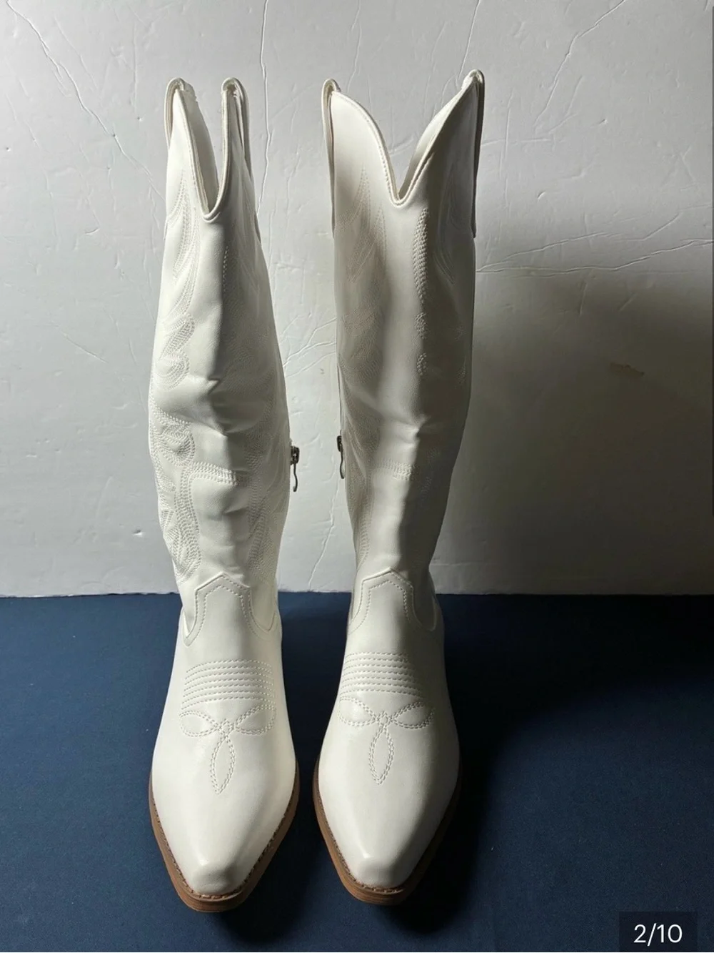 White Over-the-Knee Western Boots with Low Stacked Heel
